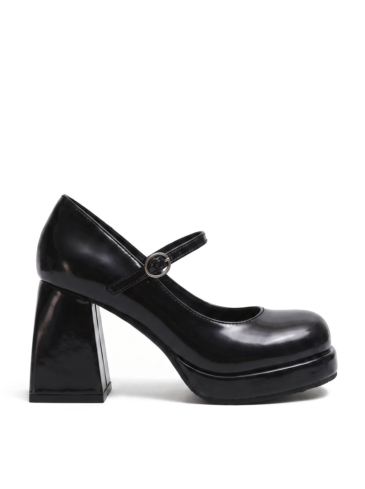Mary Jane Plateforme Talon Carré Noires