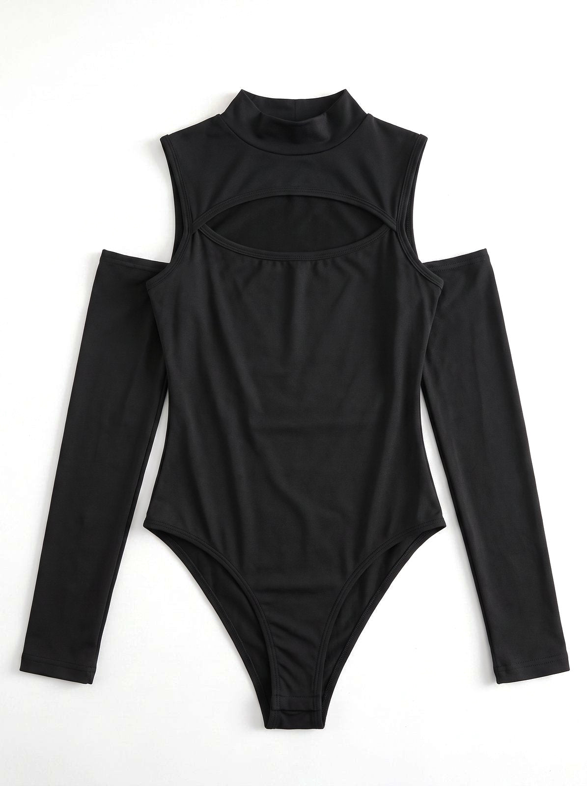 Body Noir Col Montant à Découpe