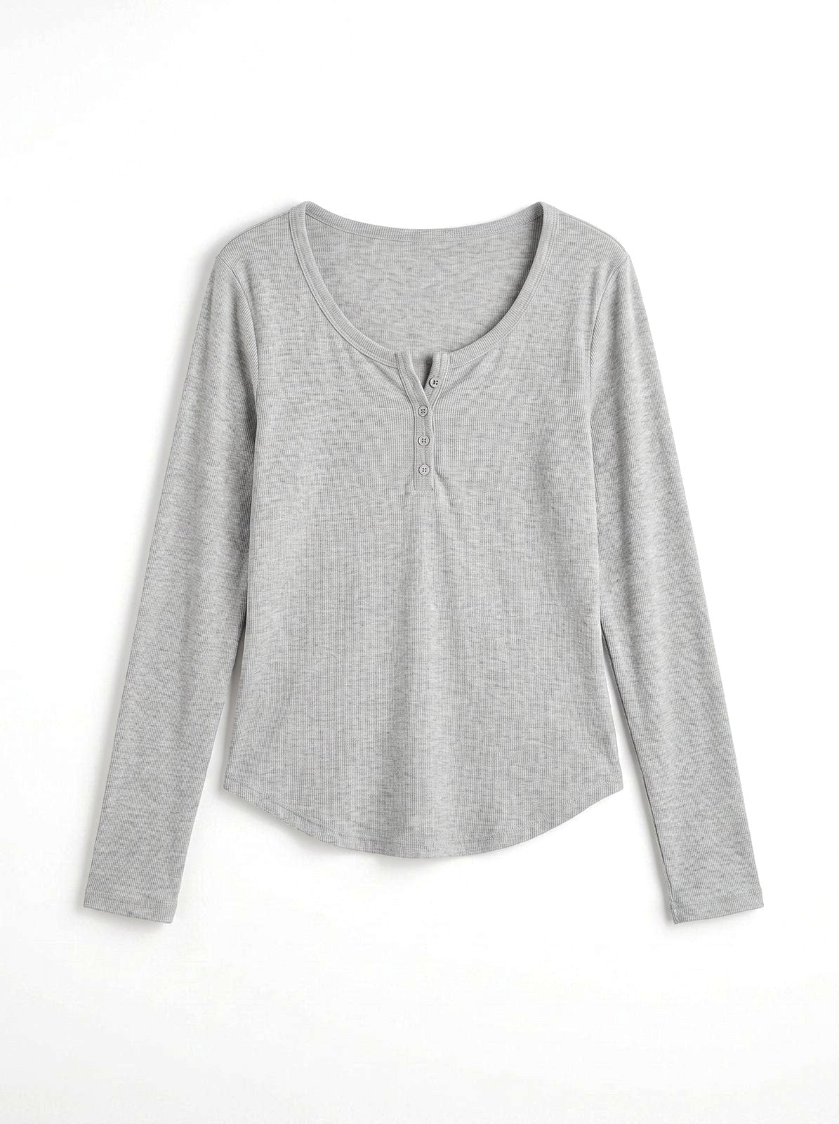 Haut Boutonné Manches Longues Gris Chiné