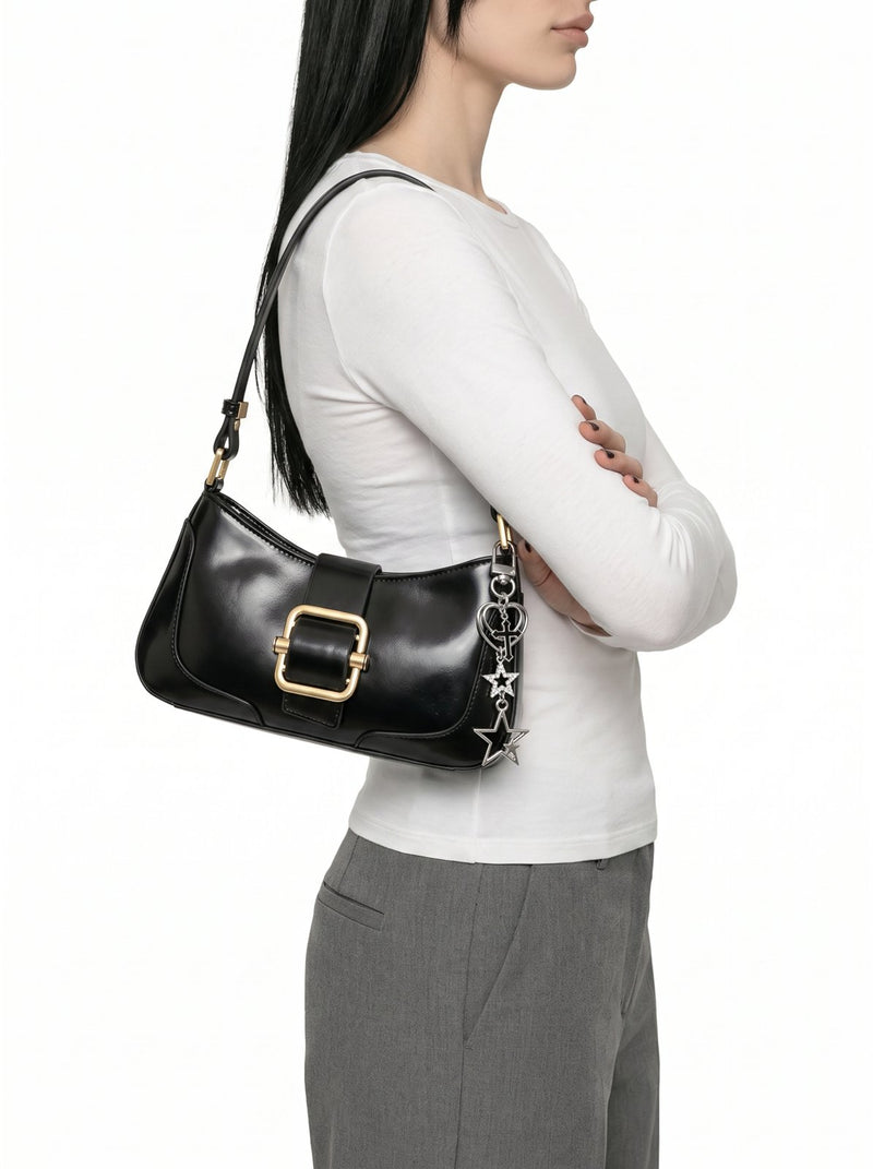 Sac Épaule Effet Cuir Vieilli Marron