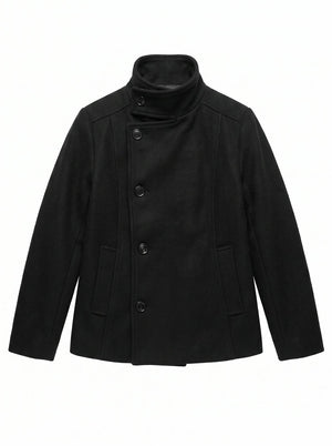 Manteau Court Col Cheminée Noir