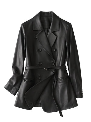 Veste Ceinturée Effet Cuir Noire