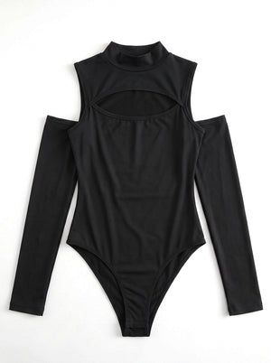 Body Noir Col Montant à Découpe
