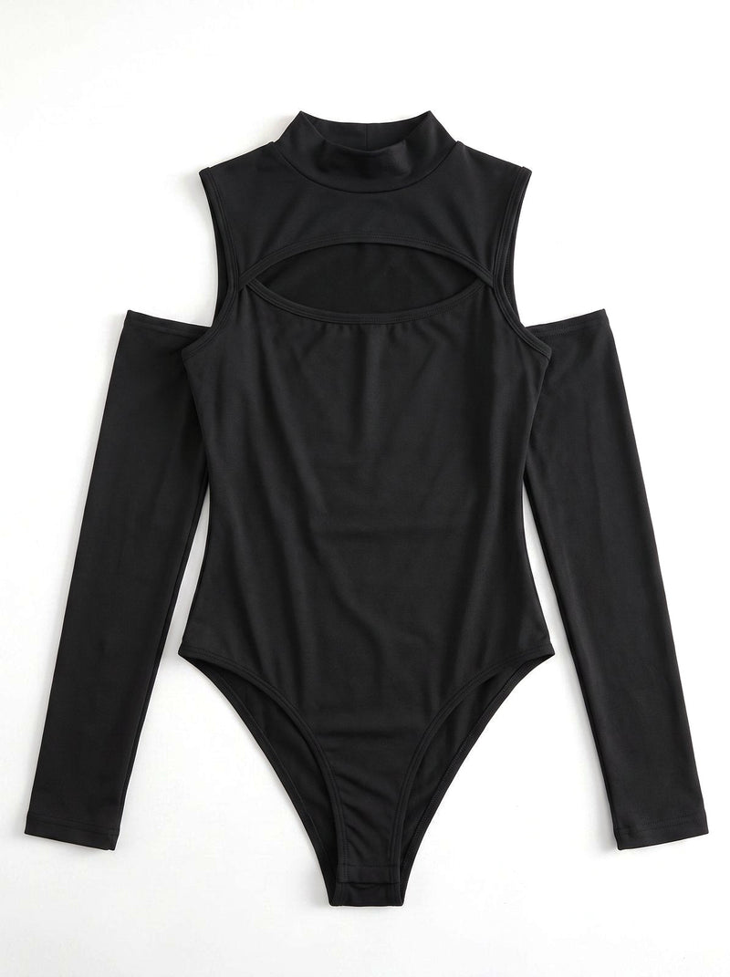 Body Noir Col Montant à Découpe