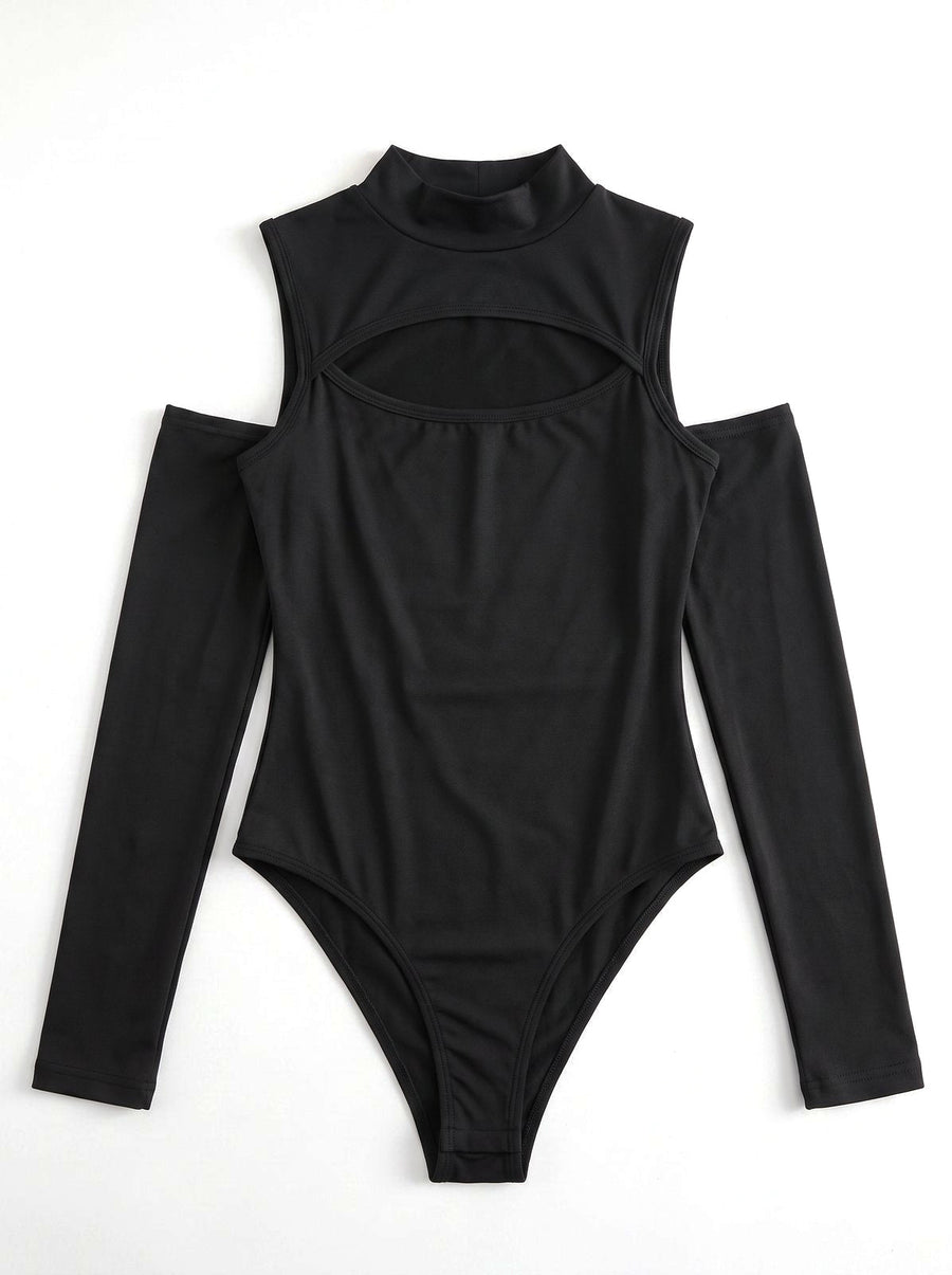 Body Noir Col Montant à Découpe