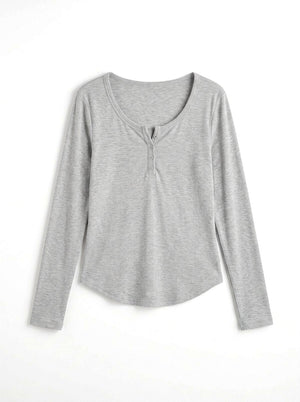 Haut Boutonné Manches Longues Gris Chiné