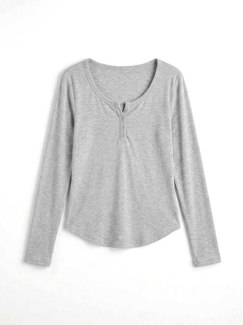 Haut Boutonné Manches Longues Gris Chiné