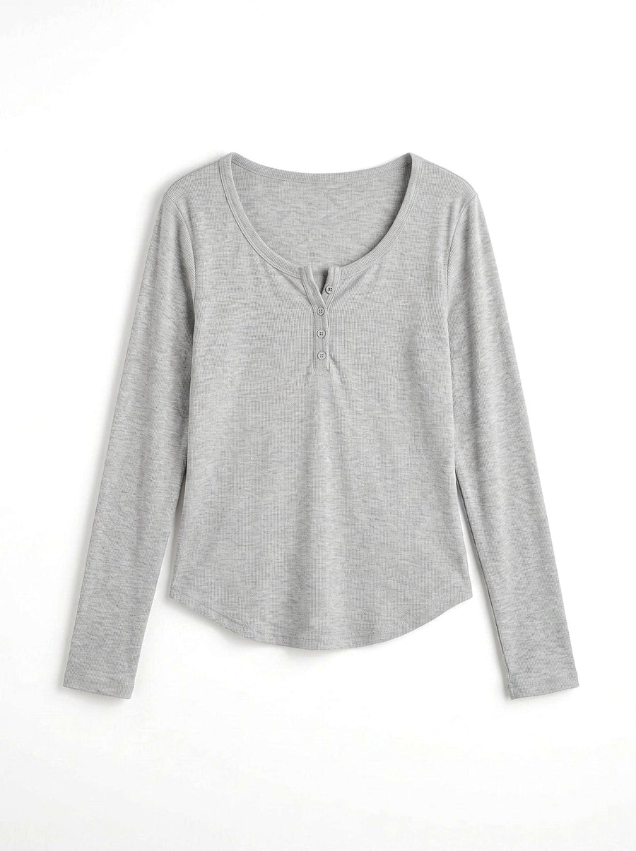 Haut Boutonné Manches Longues Gris Chiné