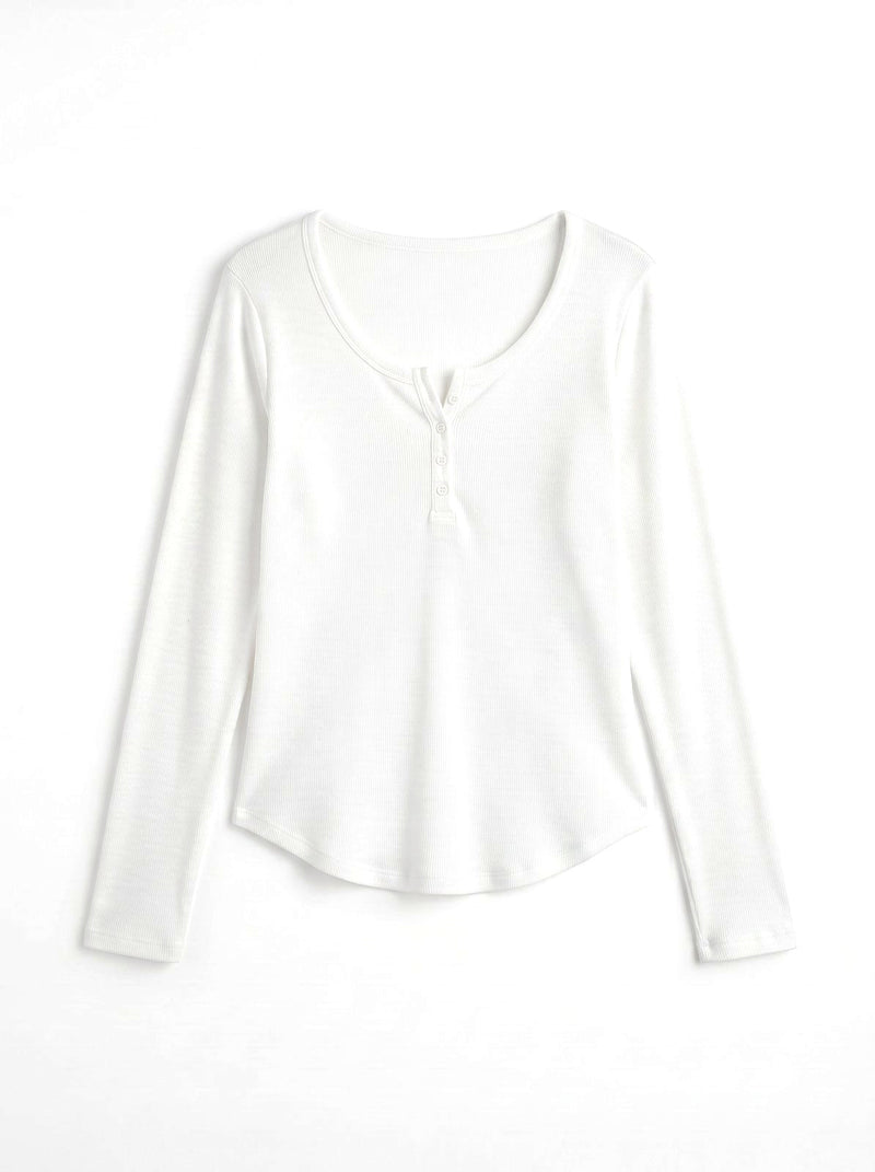Haut Boutonné Manches Longues Blanc