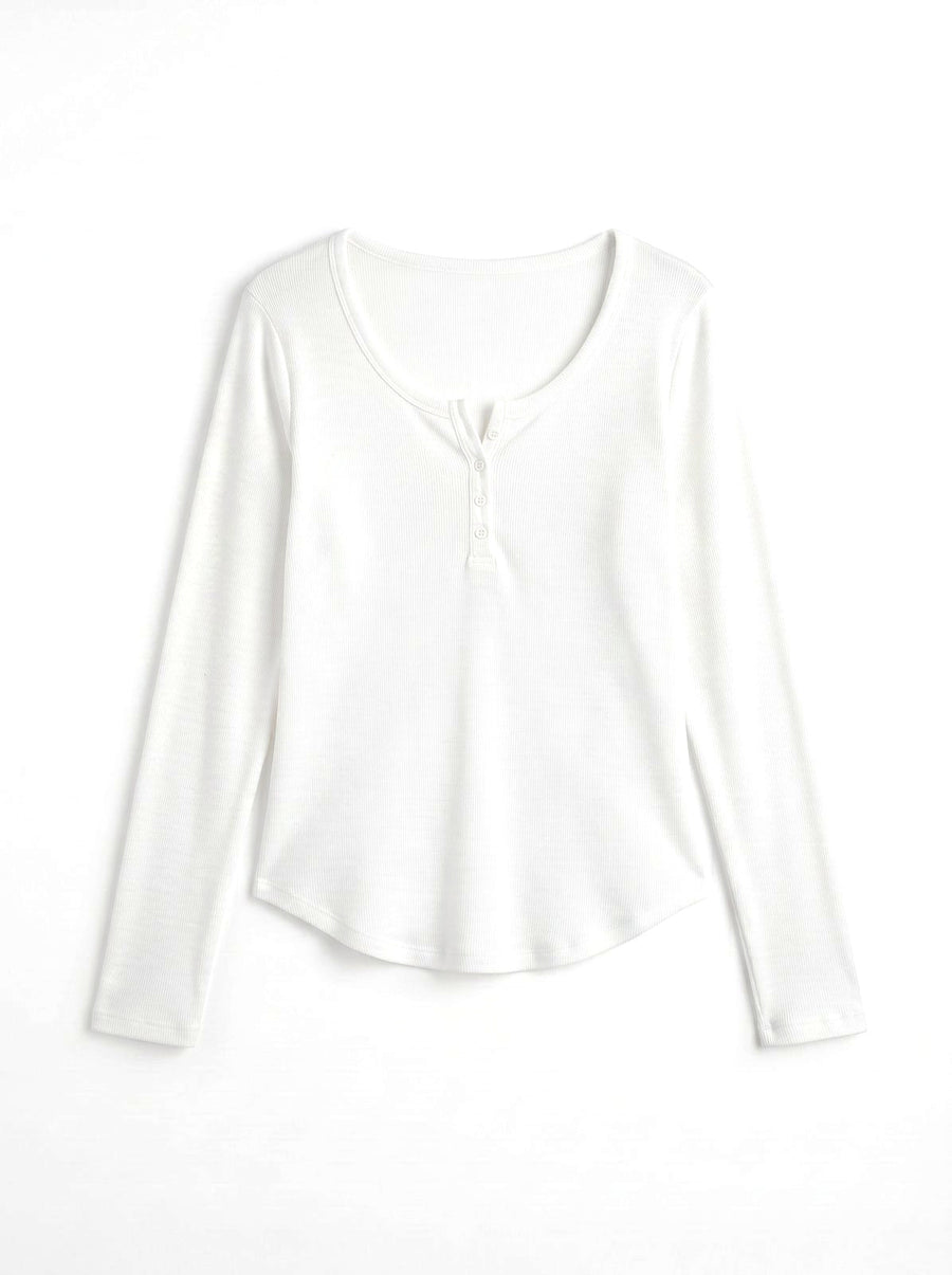 Haut Boutonné Manches Longues Blanc