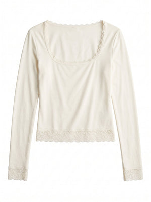 Top Col U Dentelle et Nœud Blanc